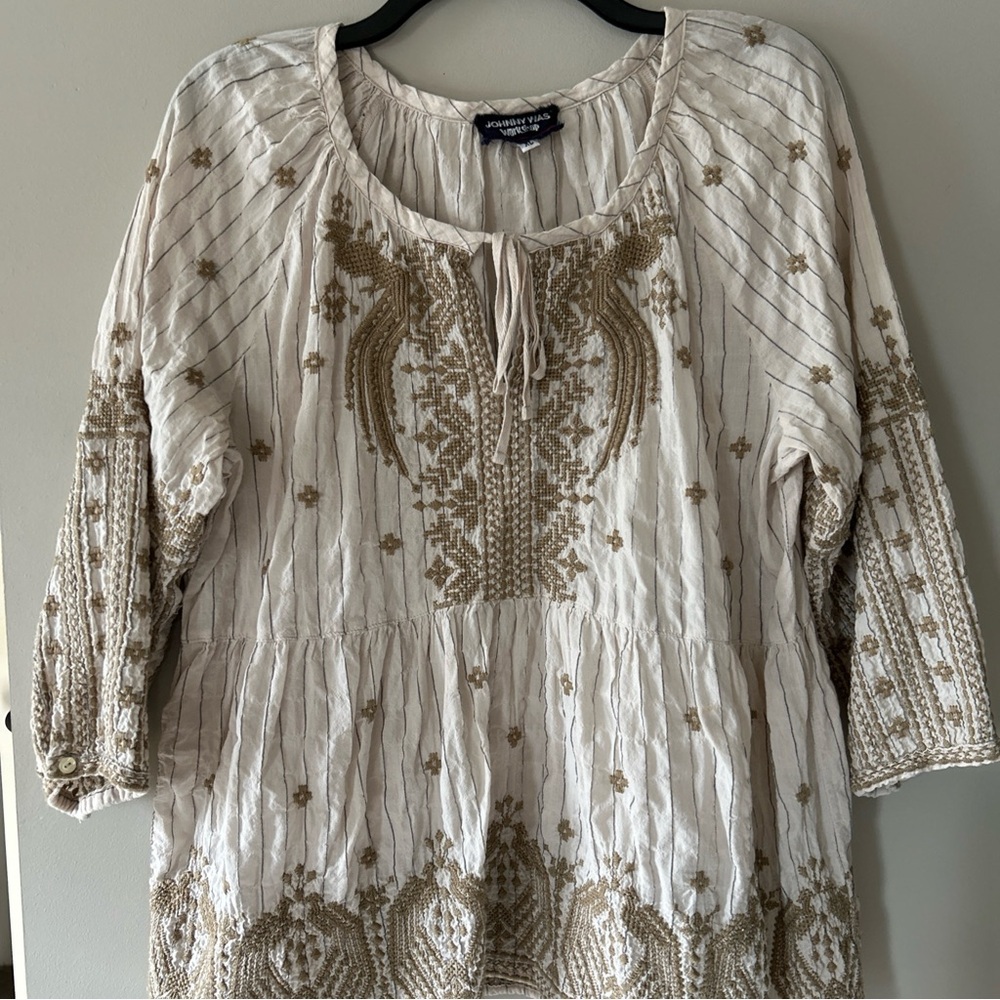Vintage Johnny Was Workshop Embroidered tan Women's Top Sz xl - Picture 2 of 16